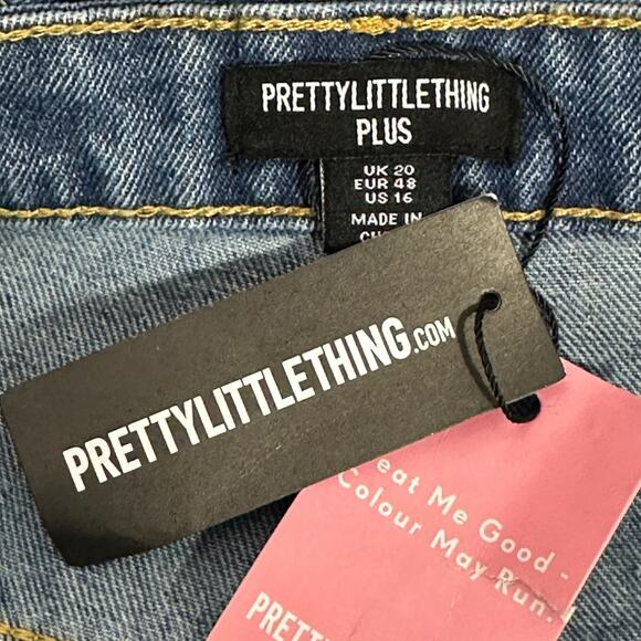 NWT PrettyLittleThing Split Hem Jeans Womens 16 Medium Wash High Rise Straight - Picture 6 of 7